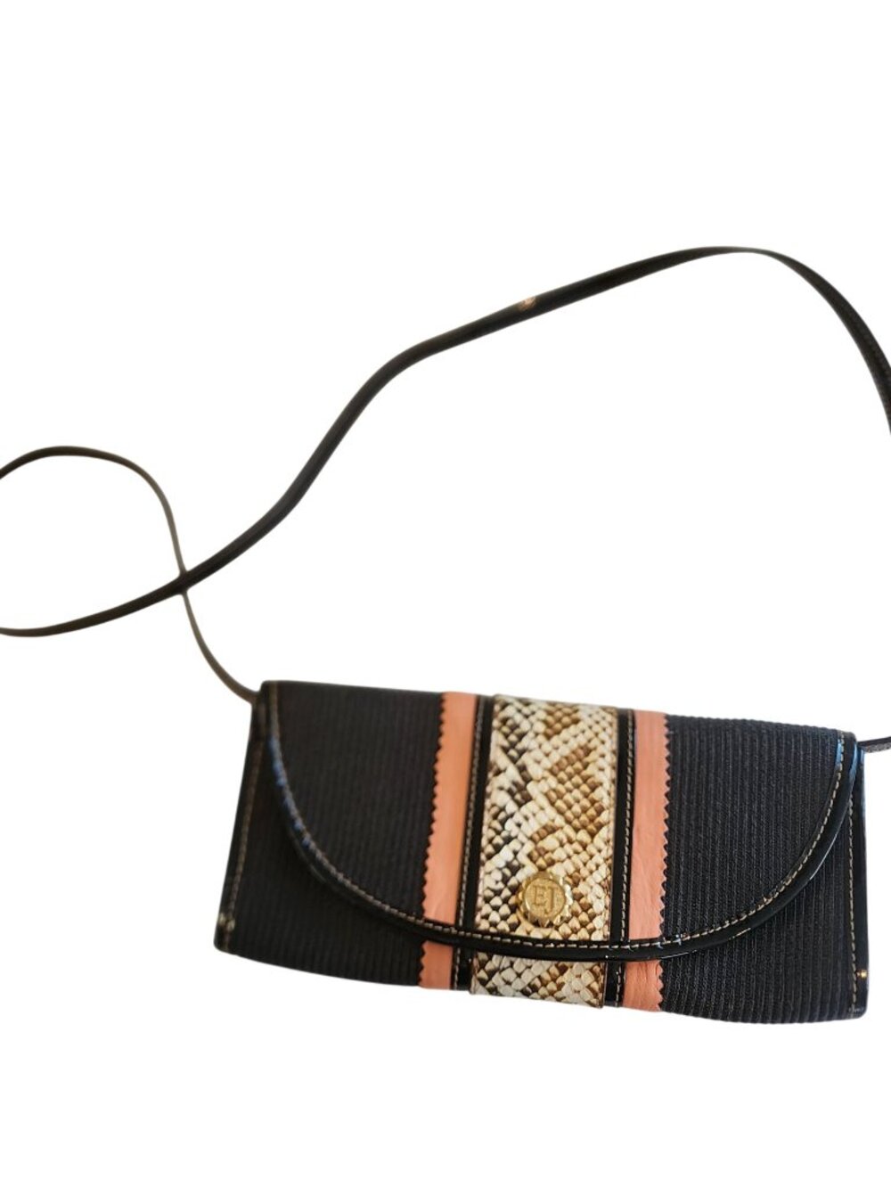 Eric Javits Squishee Clutch Handbag Removable Strap Coral Black Leather